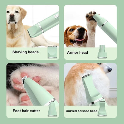 4-in-1 Rechargeable Pet Grooming Kit – Low-Noise Waterproof Dog & Cat Hair Trimmer